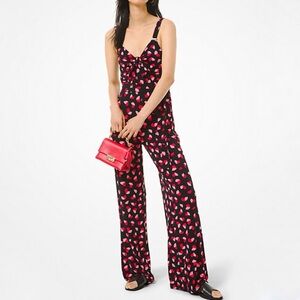 Michael Kors Petal Matte Jersey Tie-Front Jumpsuit